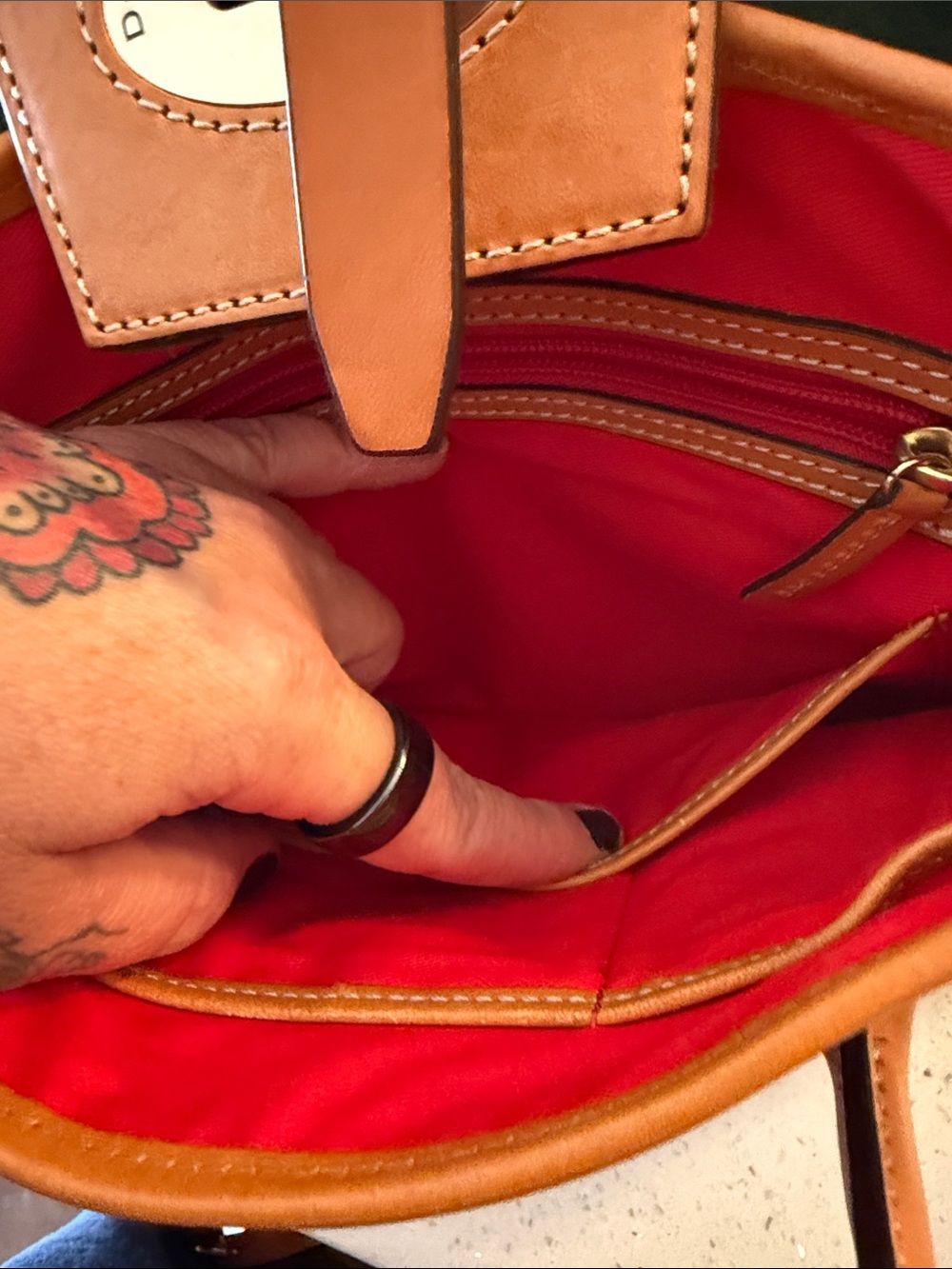 Dooney & Bourke Pink and Tan Leather Satchel - Picture 6 of 12